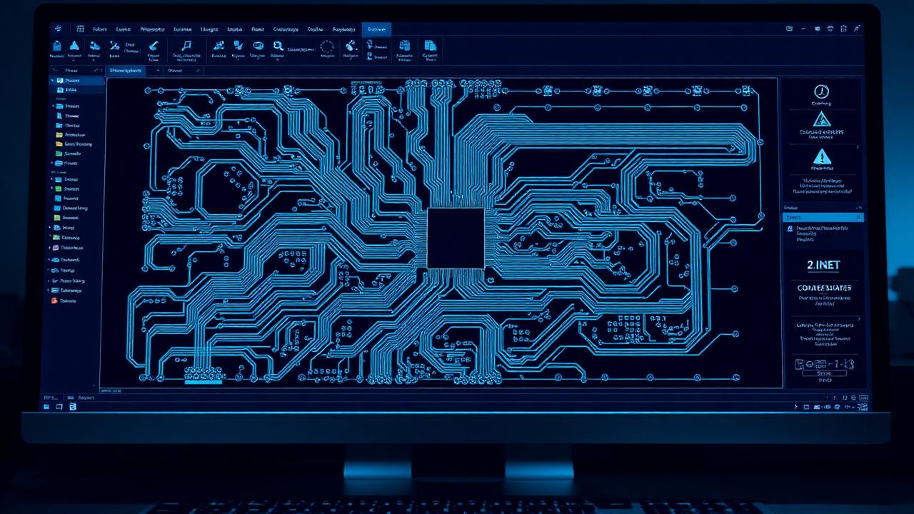 EDA yazılımında PCB layout ekranı — trace, via ve pad'ler görünür durumda