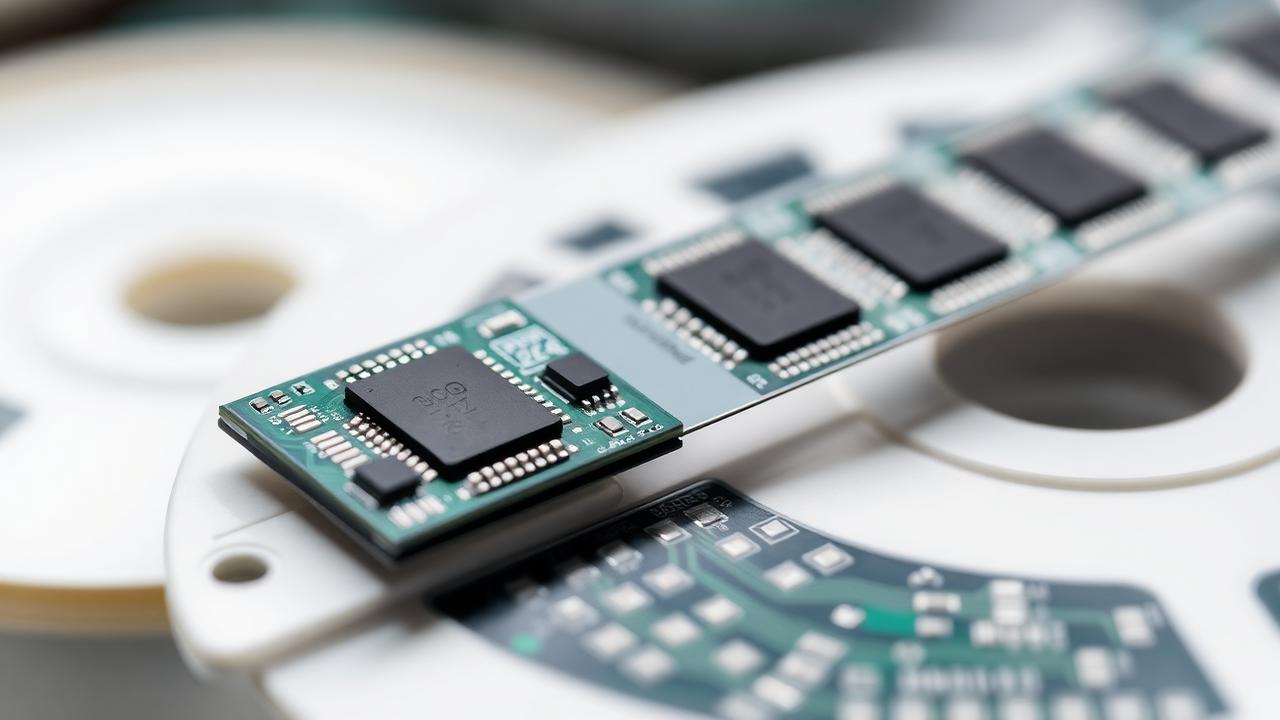 Reel üzerinde SMD komponentler ve baskılı devre kartı yakın çekim